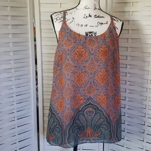 CAbi double layer shoulder strap woman tunic top S orange and green